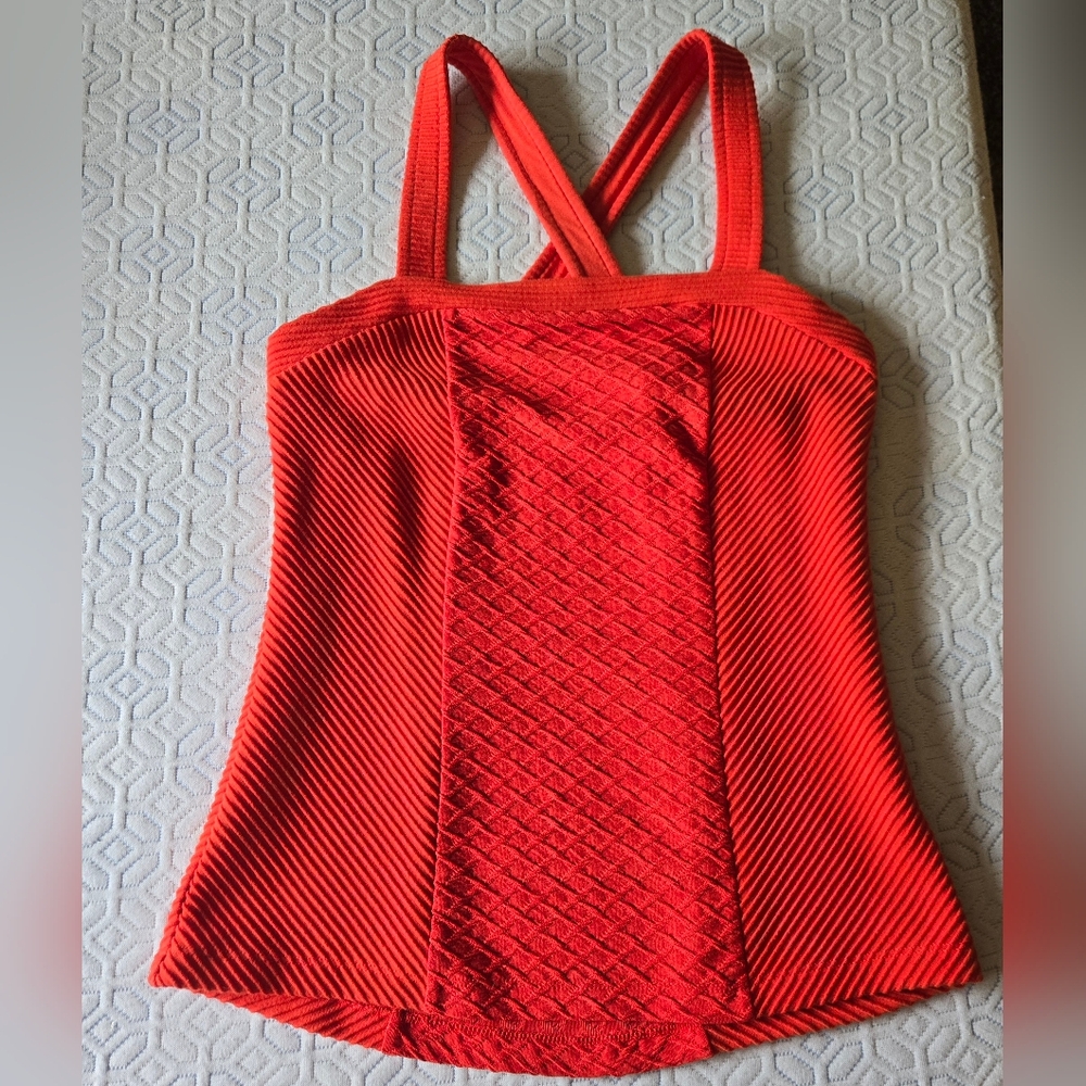 Anthropologie Deletta Red Orange Textured Cross Back Tank, XS